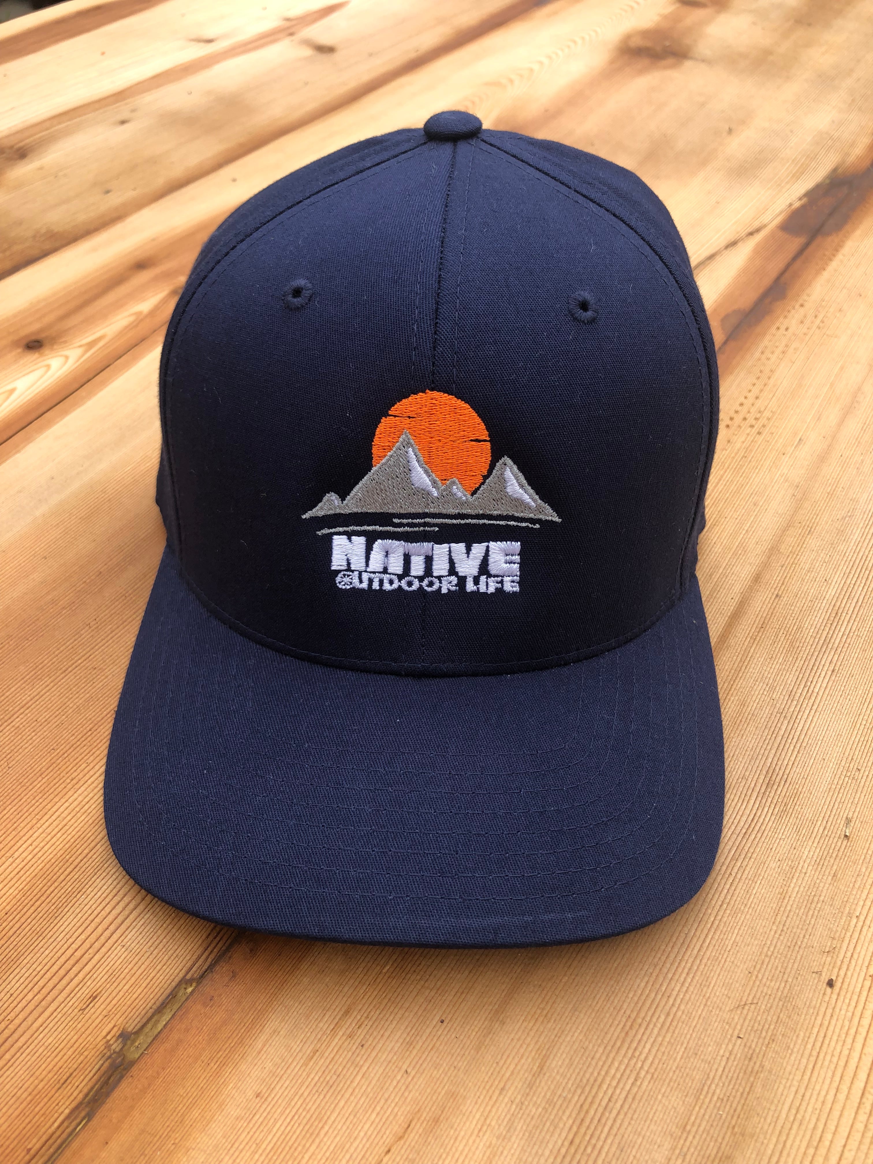 Native Outdoor Life Company Logo - Flex Fit Navy Caps - Embroidered