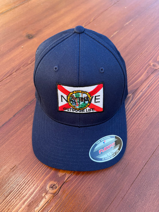 Flex Fit Navy Caps - Florida State Flag Logo - Embroidered