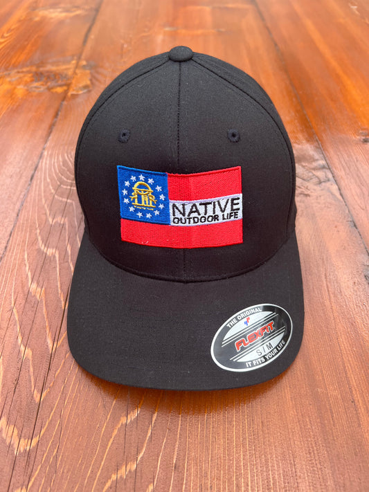 Flex fit black cap - Georgia State Flag logo - Embroidered