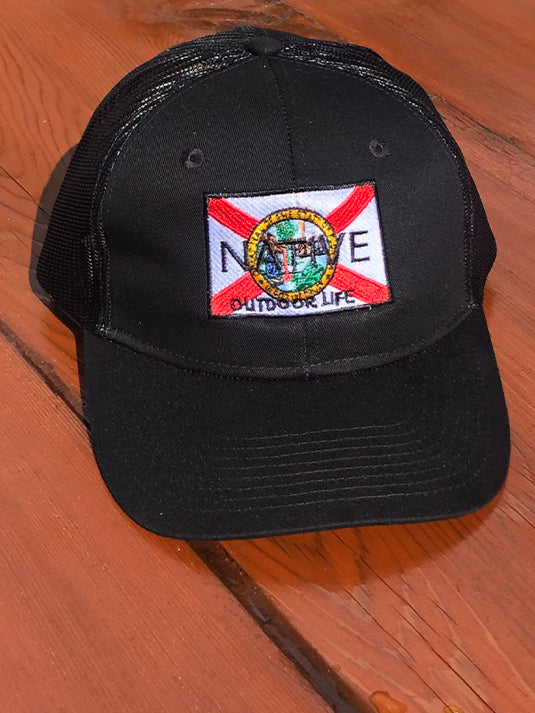 Black Trucker Cap - Florida State Flag logo -  Embroidered