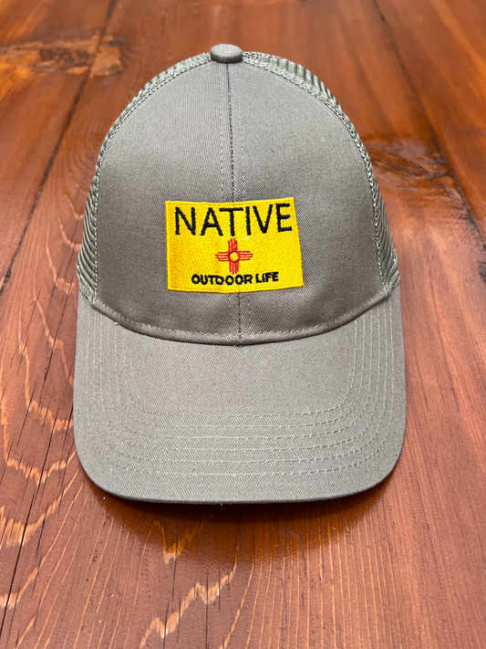 Dessert Olive Trucker Cap - New Mexico State Flag logo - Embroidered